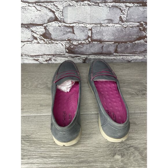 Josef Seibel Gray Leather Pink Stitching Penny Loafer Comfort Shoes Women 36EU/6 - Picture 5 of 16
